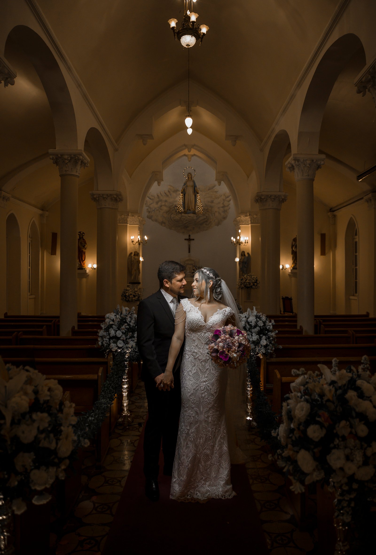 Couple in historic church, Rio de Janeiro wedding